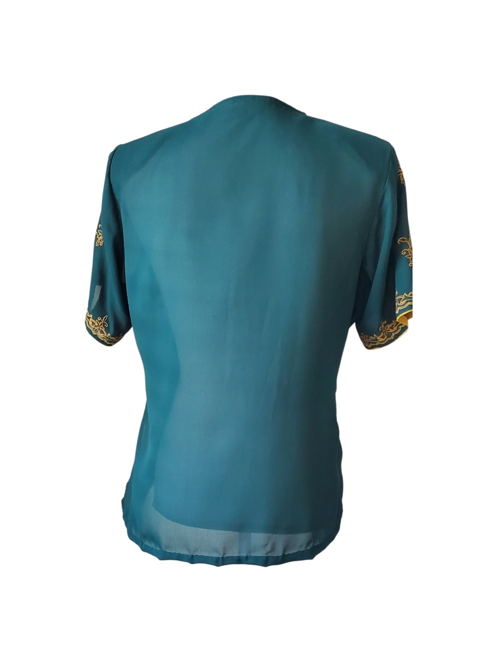 Sheer Emerald Green Floral Embroidered Kimono Top Short Sleeve Open Front Boho - Picture 3 of 6